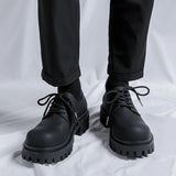 Breakj Wind Thick Round Derby Man Dark Small Leather Shoes Vintage Big Head Shoes