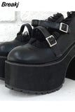 Thick High Heeled Mary Jean Pumps 2023 Spring Summer Ankle Lace Up Women Pumps Round Toe Solid Color Comfy Walk