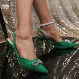 Breakj Size High Heels Women New Baotou Pointed Buckle Fine Heel Sandals Women Size