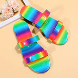 Summer New Fashion Beach Slippers Rainbow Open Toe Sexy Casual Women's Flat Large Sandals