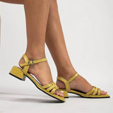 4cm Shoes Women Leather Ankle Strap Sandals Thick Heel Sandals Mid Heels Buckle Ladies Footwear Summer Black White