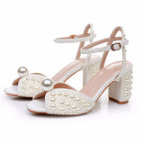 Breakj Cm Thick Heel Sandals Square Thick Heel Sandals White Wedding Dress Sandals Pearl Wedding Shoes