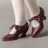Retro Mary Jane Pumps Woman Vintage Lace Up Low Heel Dress Zapatos Ladies Brand Design Butterfly Wing Derby Shoes Plus