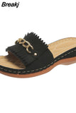 Women Wedge Sandals 2023 Summer Roman Style Open Toe Women's Sandals Vintage Non Slip Leather Casual Beach Shoes Zapatos