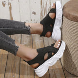 Women's Elastic Knitted Platform Sandals Summer 2023 Thick Bottom Slip On Sports Sandals Woman Hollow Out Thick Bottom