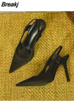 New Brand Women Lady Elegant Pumps 8.5cm High Heel Slingback Sandals Pointed Toe Slip On Thin High Heel Dress
