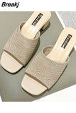 Women Shoes Woman's Slippers Mules Slides Peep Toe High Heels Sandal Female Shoe Casual Medium Heel 2023 Summer