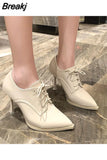 New Naked Boots,Women Autumn Shoe,Pointed Toe Ankle Botas,Chunky Heel,Office Lady Work