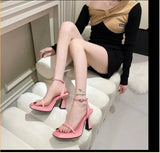 New Ladies Sandals Square Toe Leaky Toe Straight Buckle Strap Solid Color High Heels Sexy Fashion Elegant Women's