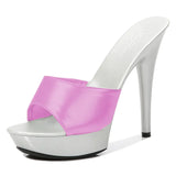 Women Slipper 2023 Summer Fine Heel 13cm Shoe Slipper Platform Patent leather Pumps Sexy Shoes Stripper Hihg Heels