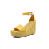 Summer New Luxury Women's Sandals Fashion and Comfortable Leather Straw Thick Bottom Super High Heel Wedge Heel