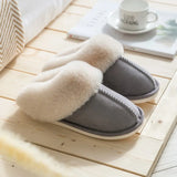 Winter Warm Home Fur Slippers Women Luxury Faux Suede Plush Couple Cotton Shoes Indoor Bedroom Flat Heels Fluffy