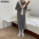 autumn winter loose long sweater dress women split side long oversize maix sweater dress female basic