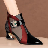 British Style Sandals Leather Boots Women 2023 Summer Mesh Breathable Sandals with Rhinestone Decoration Shaped