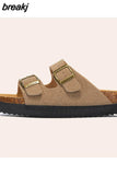 New Summer Women Beach Outside Platform Cork Slippers Med Heel Casual Non-slip Outdoor Sandals
