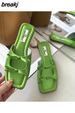 Summer Candy Leather Beach Shoes Women Bow Flat Slippers Women's Shoes Simple Slides Open Toe Flat Slippers for