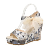 Breakj Slope Heel Sandals Women 2025 Bohemian Embroidered Toe High-Heeled Lace Lace Strap Fish