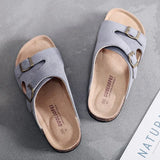 Fashion Men Beach Cork Slippers Summer Buckle Cow Suede Non-slip Outside EVA Slide