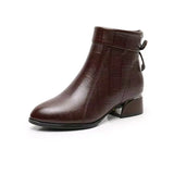 New Autumn and Winter Large Size Nude Boots Women's Pointed Thick Heel Short Sleeve Comfortable Zipper Leather