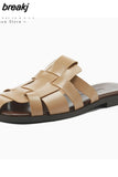 Size 33-43 Flats Slippers Women Real Leather Rome Retro Low Heels Shoes For Women Summer 2023 Fashion Home House