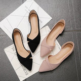 Women Flats Pink Black Pure Color Plus Small Size 34 Large 41 42 43 44 Suede Leather Pointed Toe Office Lady Flat Heel