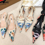 Printed Pointed-Toe Sandals Ankle Strap Single Shoes Women Flat Shoes Spring And Summer