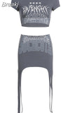 High Street Women 2 Piece Set Crop Top + Irregular Mini Skirt Y2K Outfits Fashion Streetwear 2023 Summer Dress
