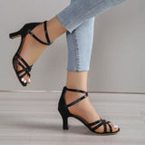 Summer Sexy Large Sandals Women's New Fashion Cross Strap Buckle Solid Open Toe Leather High Heel Single Shoes