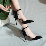 Bow Heels Designer Stiletto High Heels Women Pumps 2023 Wedding Shoes Bride Ladies Party Prom Shoes Big Size 44