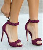 Sandals Women Button Studded Sandals Pyramid Studs Embellished High Heels Pom Pom Stiletto Heels Pumps Summer Dress