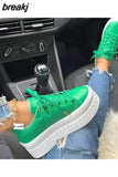 Thick Sole Vulcanized Sneakers Flats 2023 Fall Fashion White Running Shoes High Heels Platform Women's Shoes