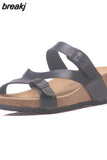 Fashion Women Wedge Cork Slipper 2023 New Summer Beach Outside Buckle Trifle Platform Med Heel Slide