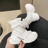 Chunky Platform Motorcycle Boots Women Fashion Thick Bottom Combat Booties Woman 2023 Autumn Winter White Ankle Botas