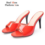 New Red Women Slippers Summer Heels Party Sandals Sexy Bottom Ladies Party Shoes Thin Heels Slides Narrow Band Women