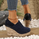 Breakj Slope Heel Single Shoe Women's Spring New Suede Leather Splicing Round