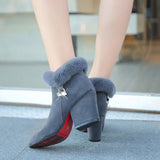 Boots Women Fur Winter Warm Pointed Ankle Boots Sexy Rhinestone Decoration Zipper Women Boots Comfortable Female