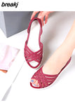 Summer Women Fashion Jelly Sandals Low Heel Peep Toe Shallow Slides Casual Beach Outdoor Female Ladies Slipper