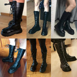2023 New Fashion Chunky Platform Boots Women Autumn Winter PU Leather Knee High Boots Woman Punk Thick Bottom Long