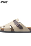 2023 New Summer Buckle Cork Slipper Casual Women Mixed Color Beach Outside Non-slip Closed Toe Cut-outs Slides