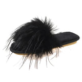 2023 Korean Version Of The New Flat-Bottomed Woolen Slippers Wear Fashionable Flip-Flops, Feathers, Morning Robes And
