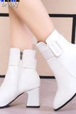 Black Thick High Heel Ankle Boots Women Pointed Toe Keep Warm Elegant Short Booties Ladies Ankle Buckle