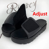 Black PU Leather Platform Slippers Women Plus Size 43 Thick Soled Sandals Woman 2023 Summer Non-slip Slides Shoes