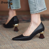 Beige Leather Women Pumps Sexy Pointed Toe Chic Stylish Office Lady Working Shoes 6cm Strange High Heel Stilettos