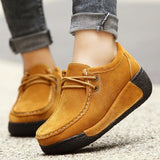 Autumn Women Faux Suede Wedges Lace-Up Loafers Platform Sewing Casual Ladies Moccasins Flats Footwear Chaussures