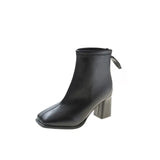 Spring and Autumn New Fashion Square Head Solid Color Simple External Wear Back Zipper Women's Naked Boots Single