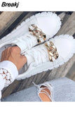 Women Autumn Pu Leather Sneakers Sewing Lace-Up Platform Flats Vulcanized Shoes Thick Sole Brief Casual White Black Canvas