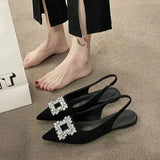 Sandals Woman Leather Suit Female Beige Shoes Lady 2024 Ankle Strap Shallow Mouth Cross Summer Heels Low-heeled Black New