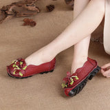 New Head Layer Cowhide Soft Sole Women's Shoes National Wind Leather Women's Single Shoes Large Size Comfortable Bean