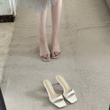 Breakj Skin Version ~ Zhou Ziran The Same French Simple Temperament Square Cool Slippers Women's Toe-Word