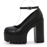 Platform Heeled Loafers Women Pumps Slip On Spring Punk Office Dres Black High Heels Marry Janes Shoes